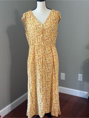 Draper James Floral Button Front Midi Shirt Dress in Sweet Vidalia Yellow